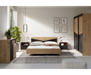 Sypialnia ASTON dab odwieczny/czarny- zestaw 1